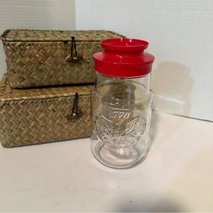 Vintage Anchor Hocking Glass Jar with Red Plastic Lid